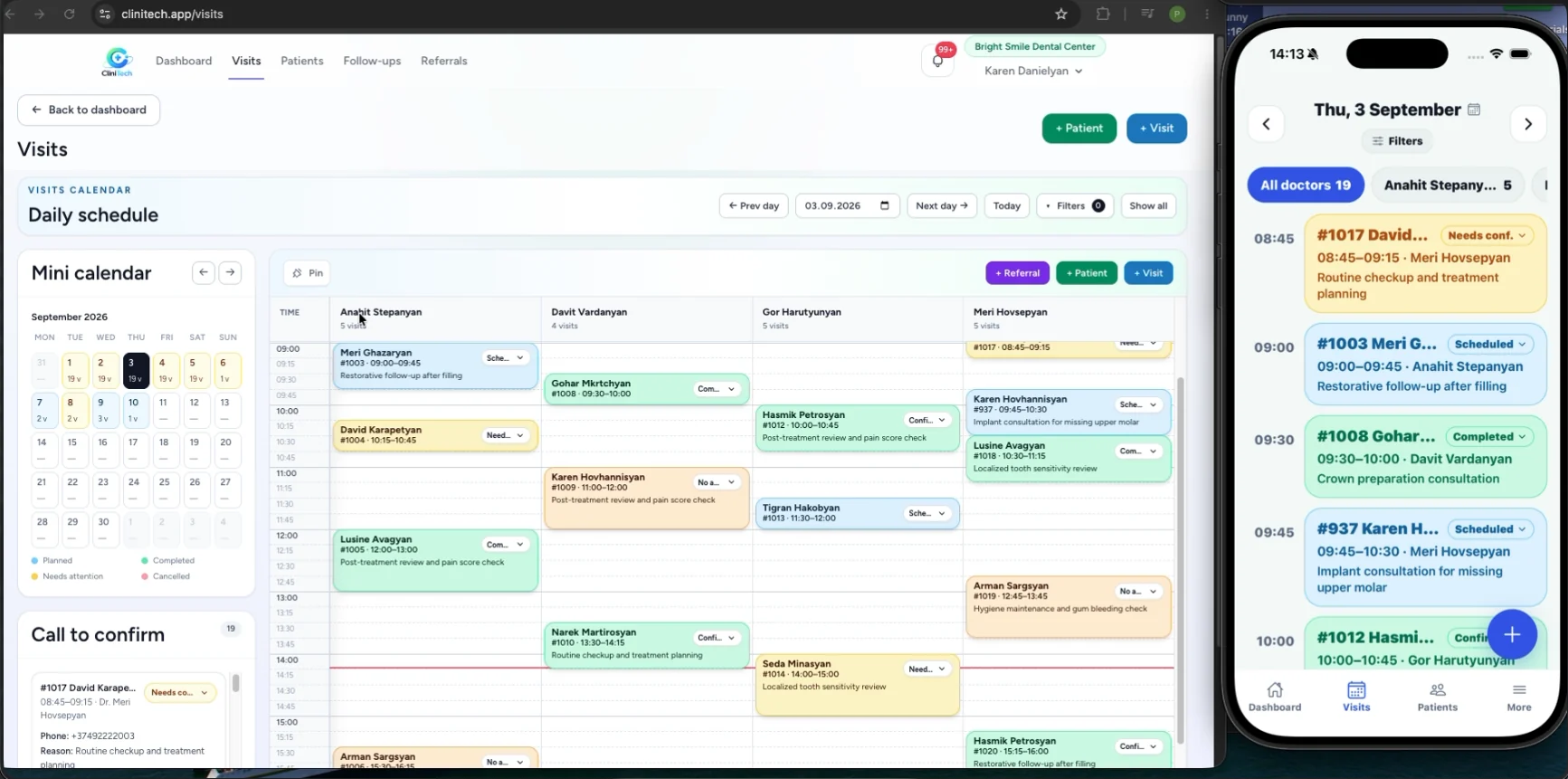 Daily multi-doctor visit calendar